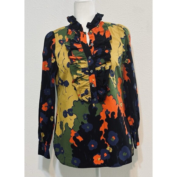 J Crew Size XS Rufflefit Fit Boy Shirt In Ratti® Meltin Floral Boho Art To Wear - Picture 1 of 12